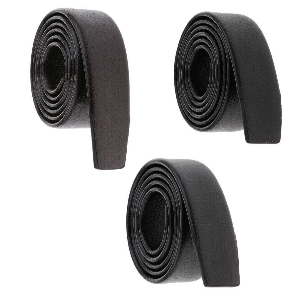 2pcs Men Simple Leather Belts No Buckle for Work Casual Black Lichee Pattern