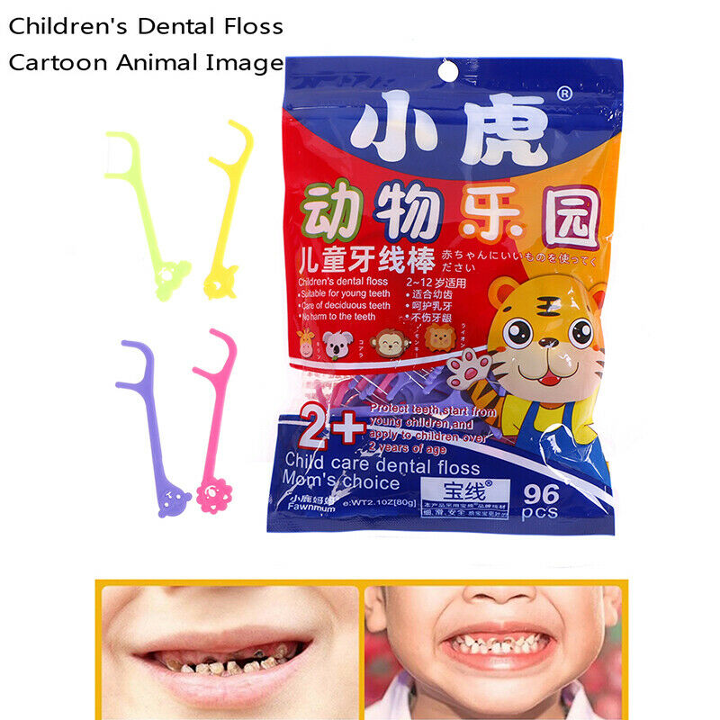 96×Kid Dental Floss Stick Flossing String Tooth Picks Flossers Teeth Plaq.l8