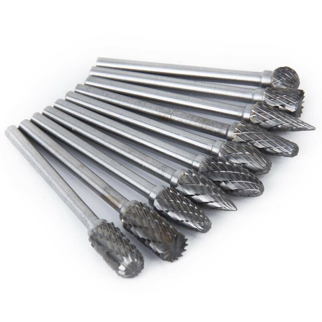 10Pcs Mixed Shape  Steel YG8 Carbide Rotary Burrs Set Diameter 3mm Shank