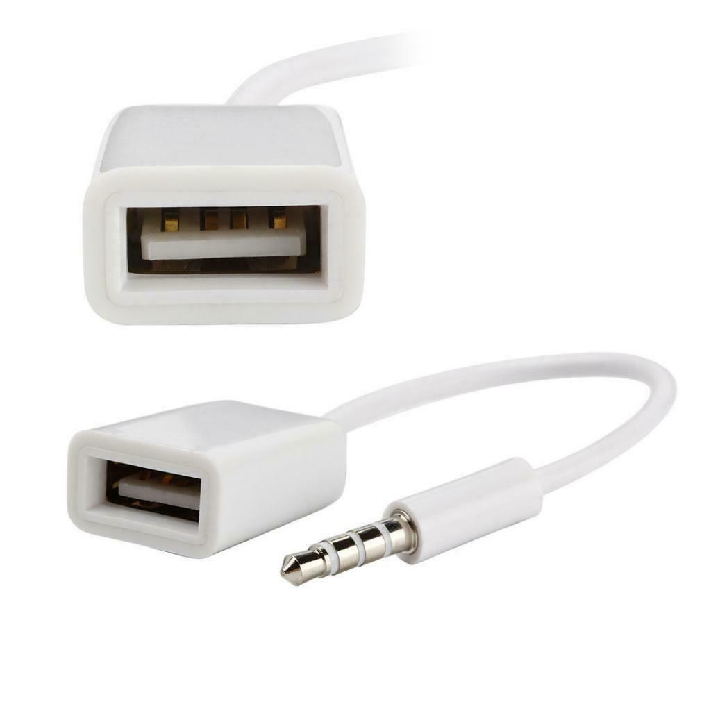 3.5mm Male Audio AUX   to USB2.0 Type A Female OTG Converter Cable Cord White