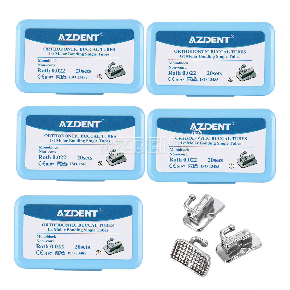10x Dental Bondable Buccal Tubes 1st Roth 0.022 MIM Monoblock AZDENT