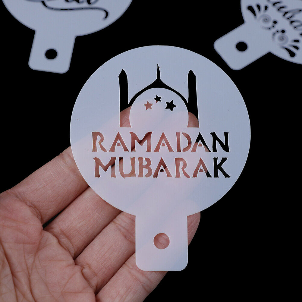 6x Eid Mubarak Coffee Stencil DIY Ramadan Coffee Printing Template Cake D.l8