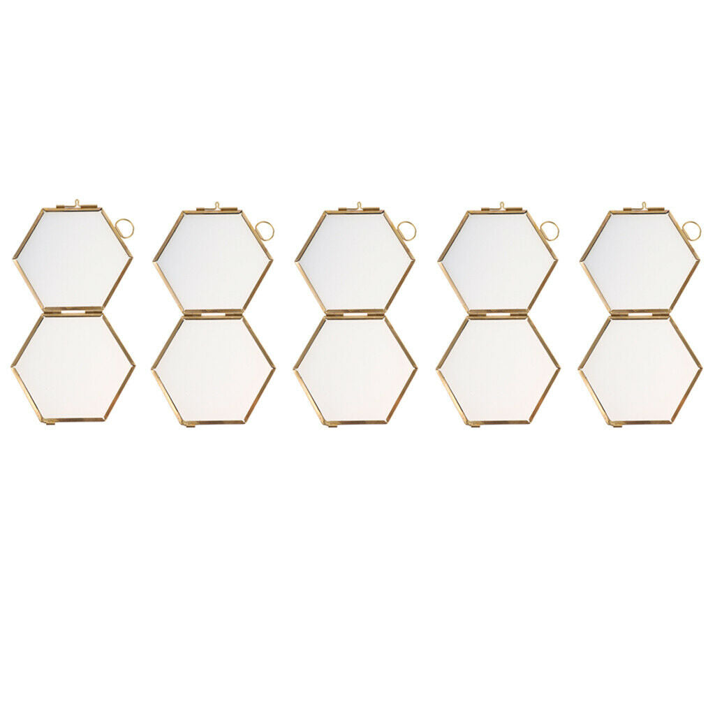 5pcs hanging glass hexagon photo picture frame graphic holder 8.8x8.5cm