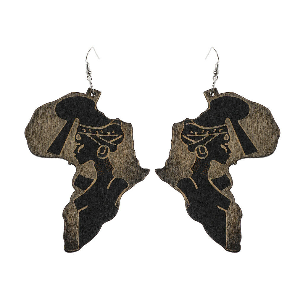 Natural Wood Africa Maps Reggae Earrings Women Exaggerated Pendants Bib Jewelry