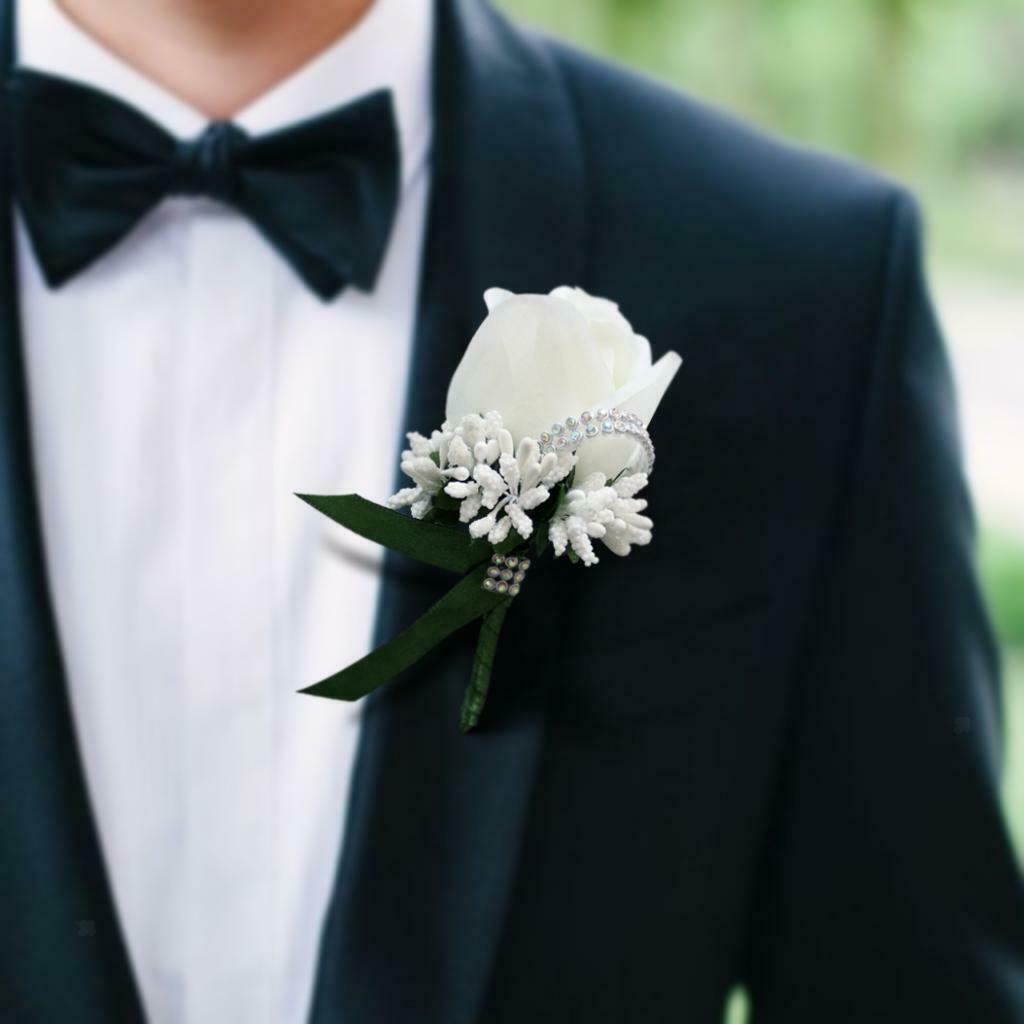 Rose Boutonniere Men's Lapel Pins Satin Flower 6 Pack Groom Wedding Boutonniere