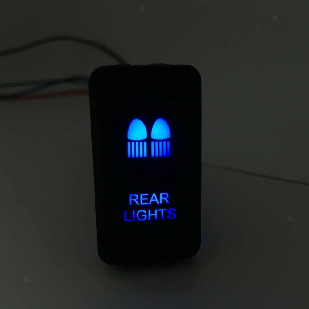 Pair Of Push Button 12V 3A With LED Blue LED REAR LIGHTS + SPOT LIGHTS For