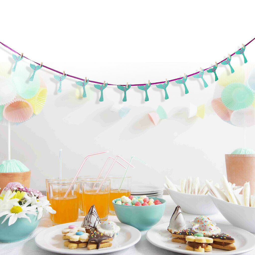 Baby 12 Months Mermaid Photo Bunting Banner With Clips Baby Shower Decor