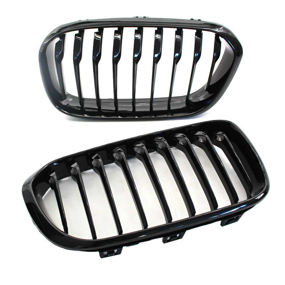 Pair Black Single Slat Front Kidney Grilles Grill For BMW F20/F21 LCI Facelift