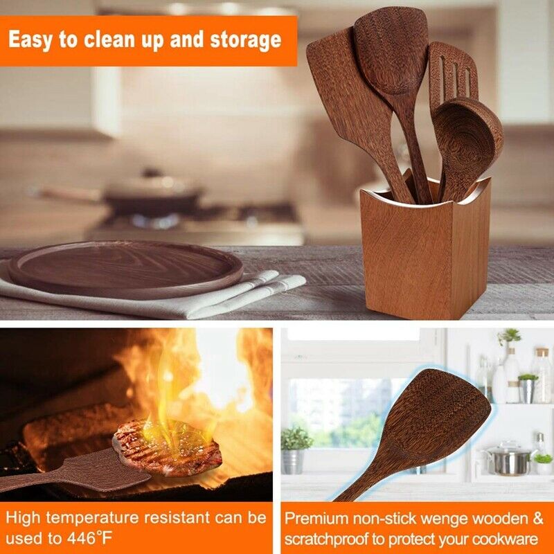 Wooden Spoons for Cooking Kitchen Utensil Set Of Unpainted and Wax-Free HandmaI4