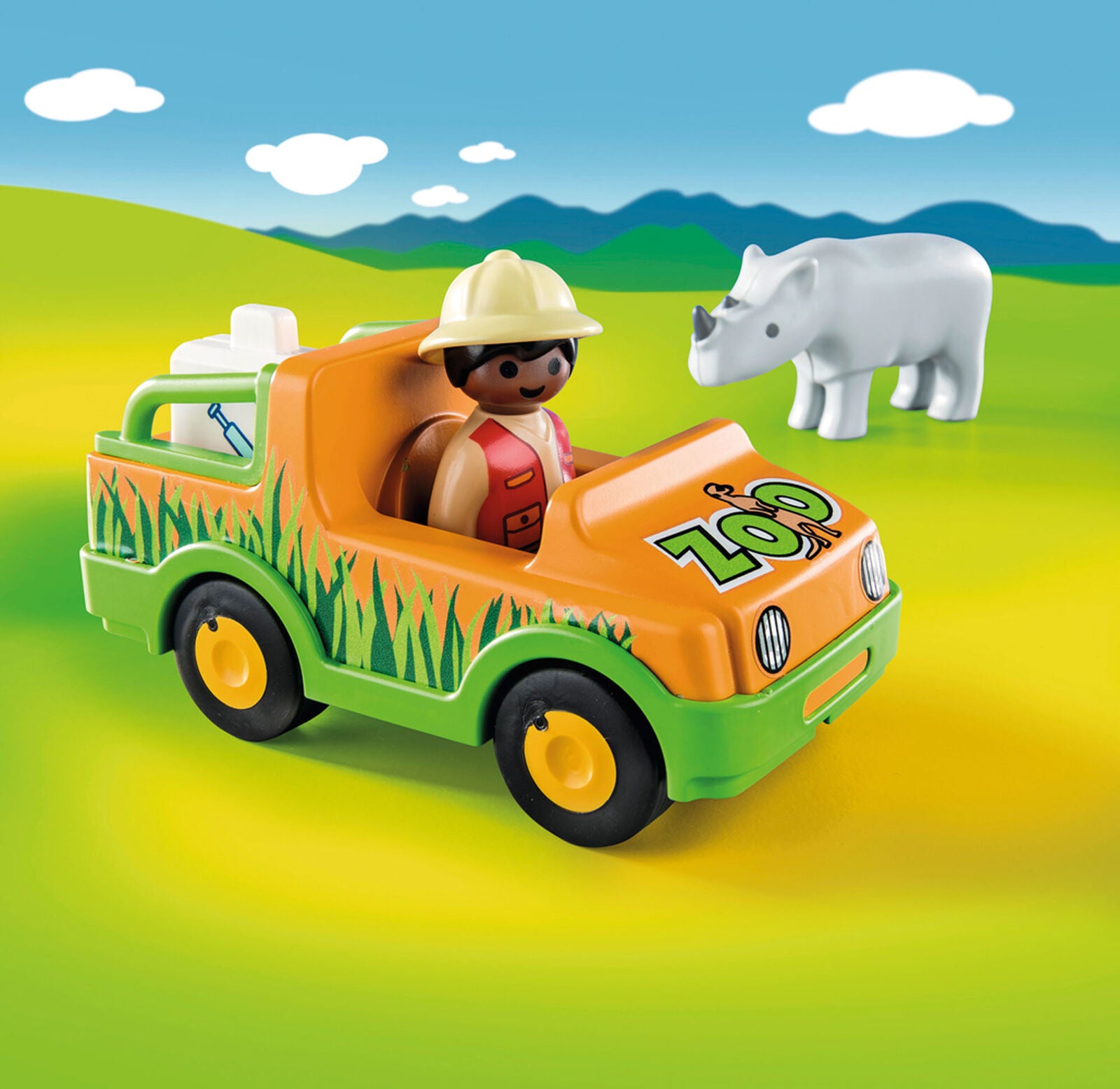 70182 Playmobil 1.2.3 Zoo Vehicle with Rhinoceros Suitable Age 2+