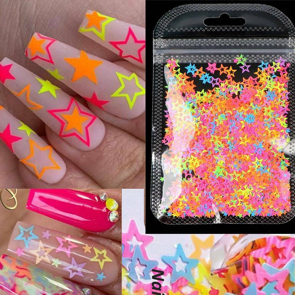 6MM - NEON STAR HOLLOW~NAIL SEQUINS GLITTER~Nail•Acrylic•Gel•Body Art•Face Decor