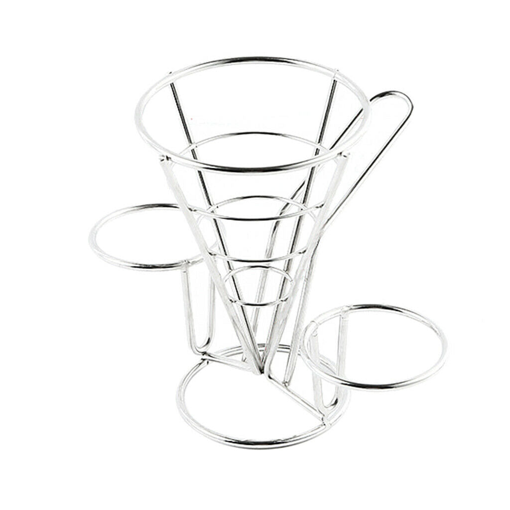 French Fry Holder Stand Cone Rack Snack Basket with 2 Dip Dishes Kitchen