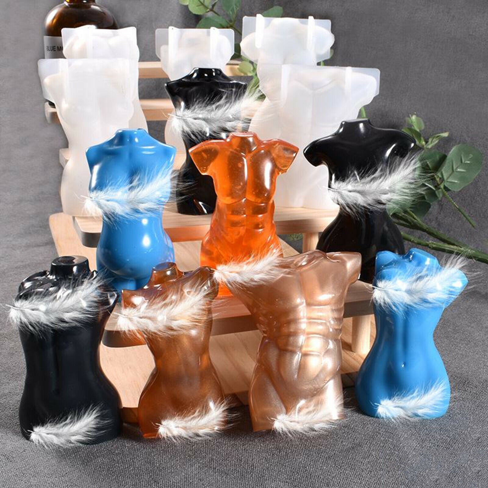 2x Silicone Candle Moulds Clear Women Men Soap Mould Homemade Arts Epoxy