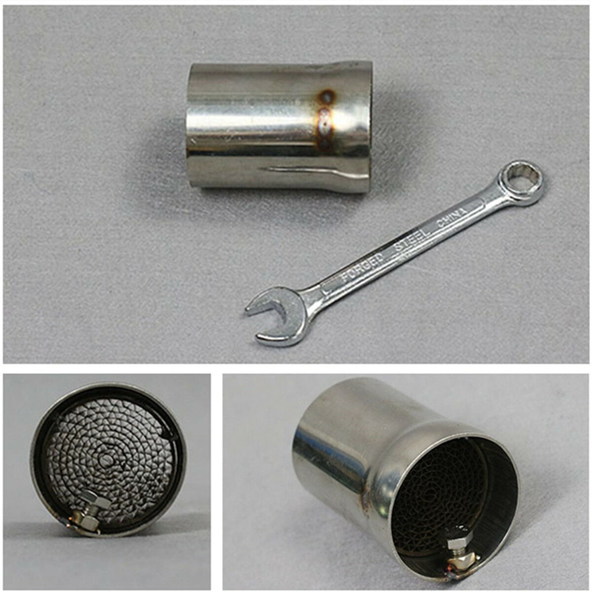Front Mid End Catalyst Silencer for Motorcycle Exhaust Noise Eliminator +Wrench