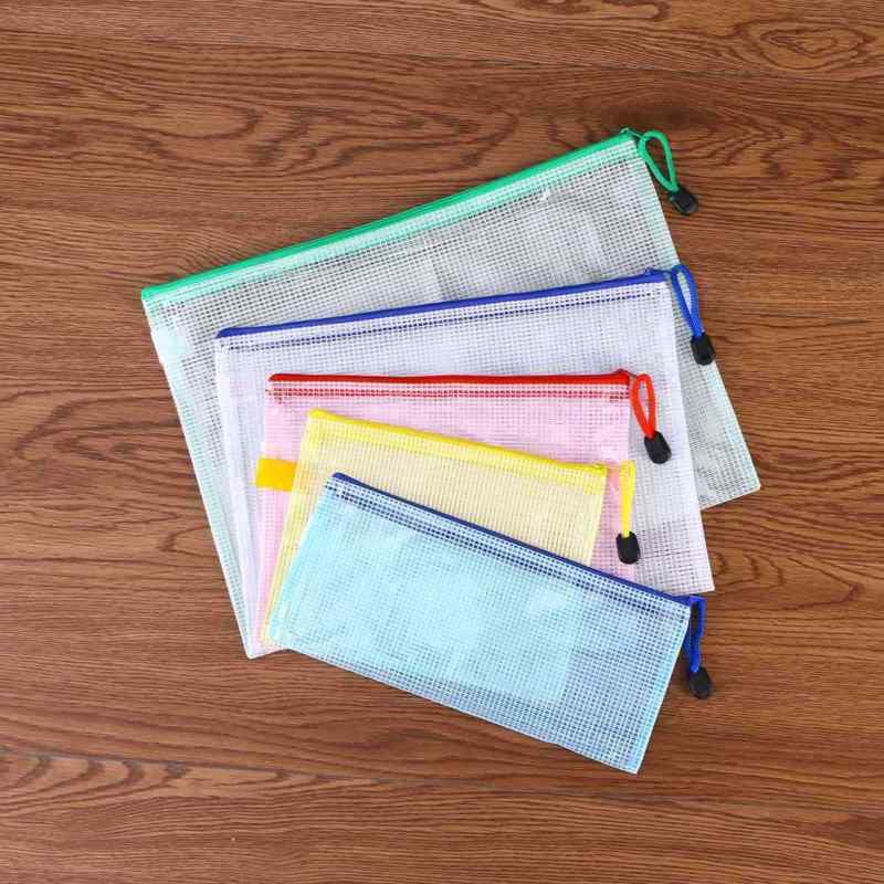 5 Pieces Zipper File Pouch Grid Document Bag Multipurpose Storage Pouch Ba