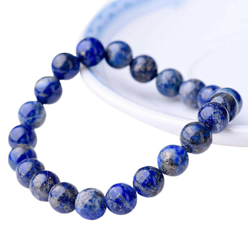 Natural 8mm Lapis Lazuli Beads Bracelets Unisex Elastic Bangle Jewelry Gif.l8