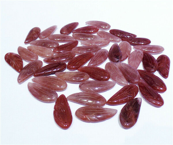 10Pcs 24x10x4mm Purple Strawberry Crystal Hand-Carved Leaf Pendant Beads HH8386