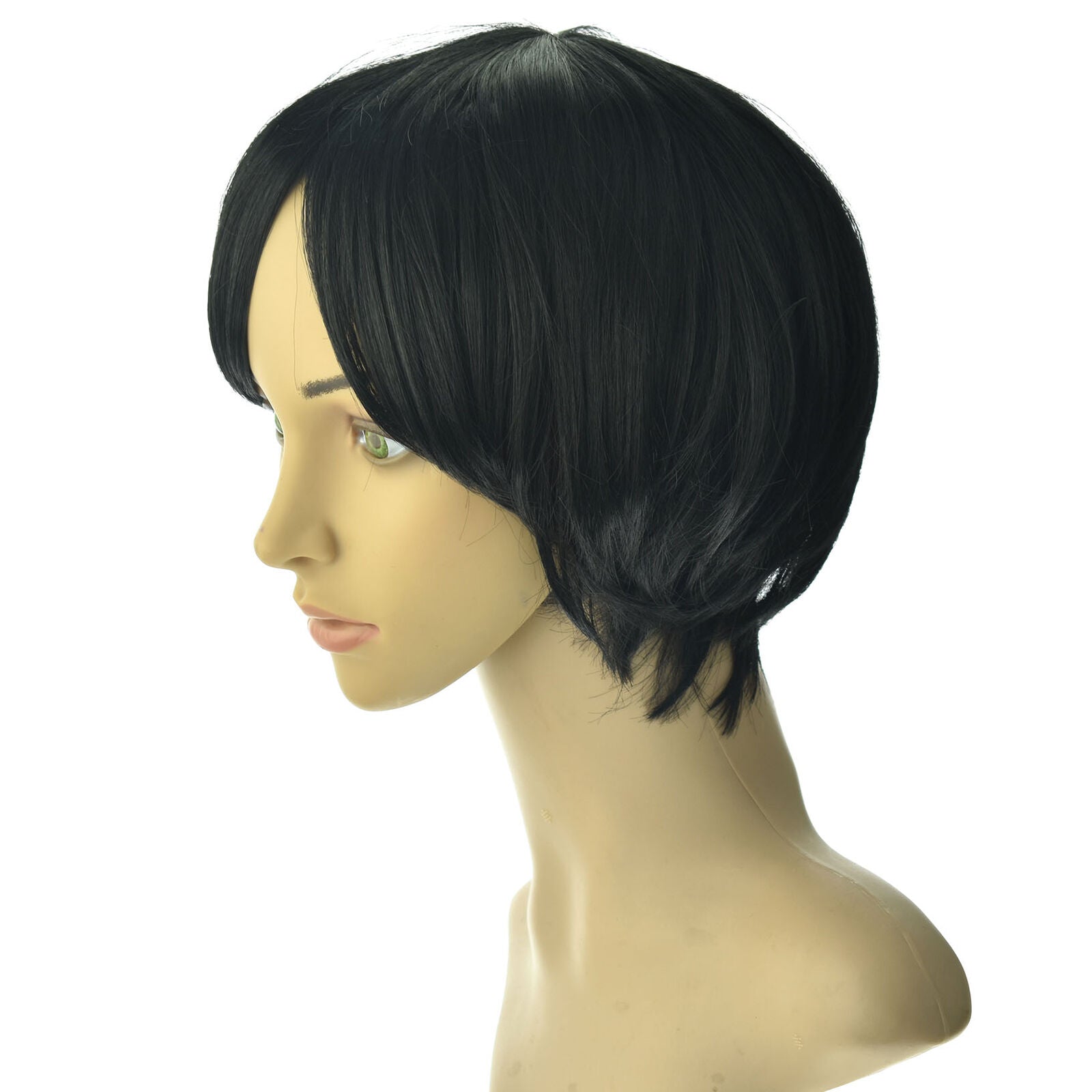 Mens Black Wig US stock Short Hair Synthetic Old Heat Resistant Straight for Man