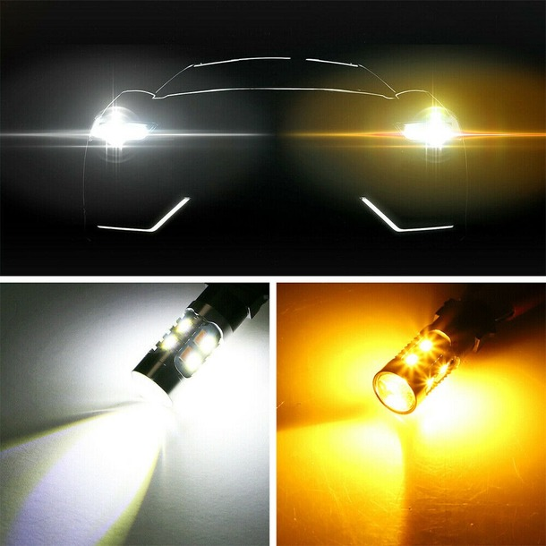 Error Free White/Amber 3157 LED DRL Switchback Turn Signal Parking Light Bulbs
