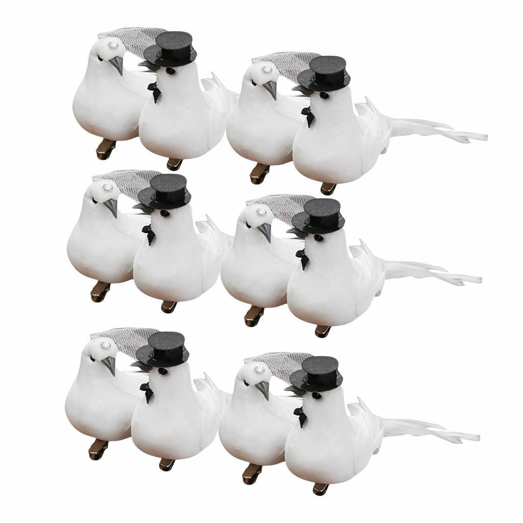 12Pcs Cute White Couple Dove Clip Modeling Decorative Wedding Ornaments