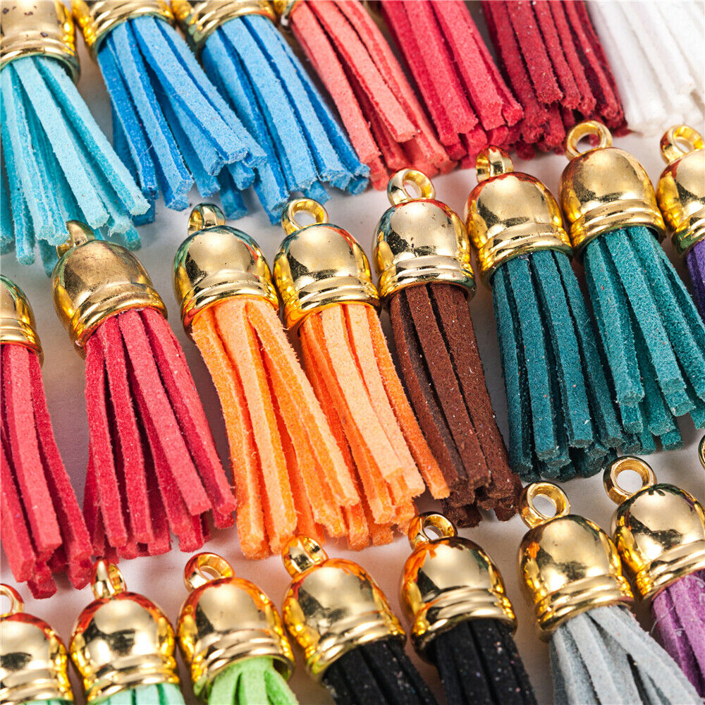 Wholesale 30Pcs Suede Leather Tassel DIY Keychain Pendant Jewelry Finding Charms