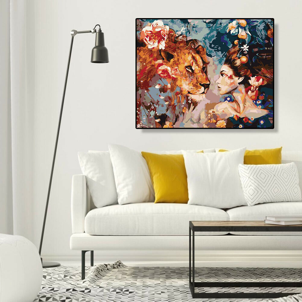 Painting By Numbers Kit DIY Beauty Lion Canvas Oil Art Picture Home Decor @