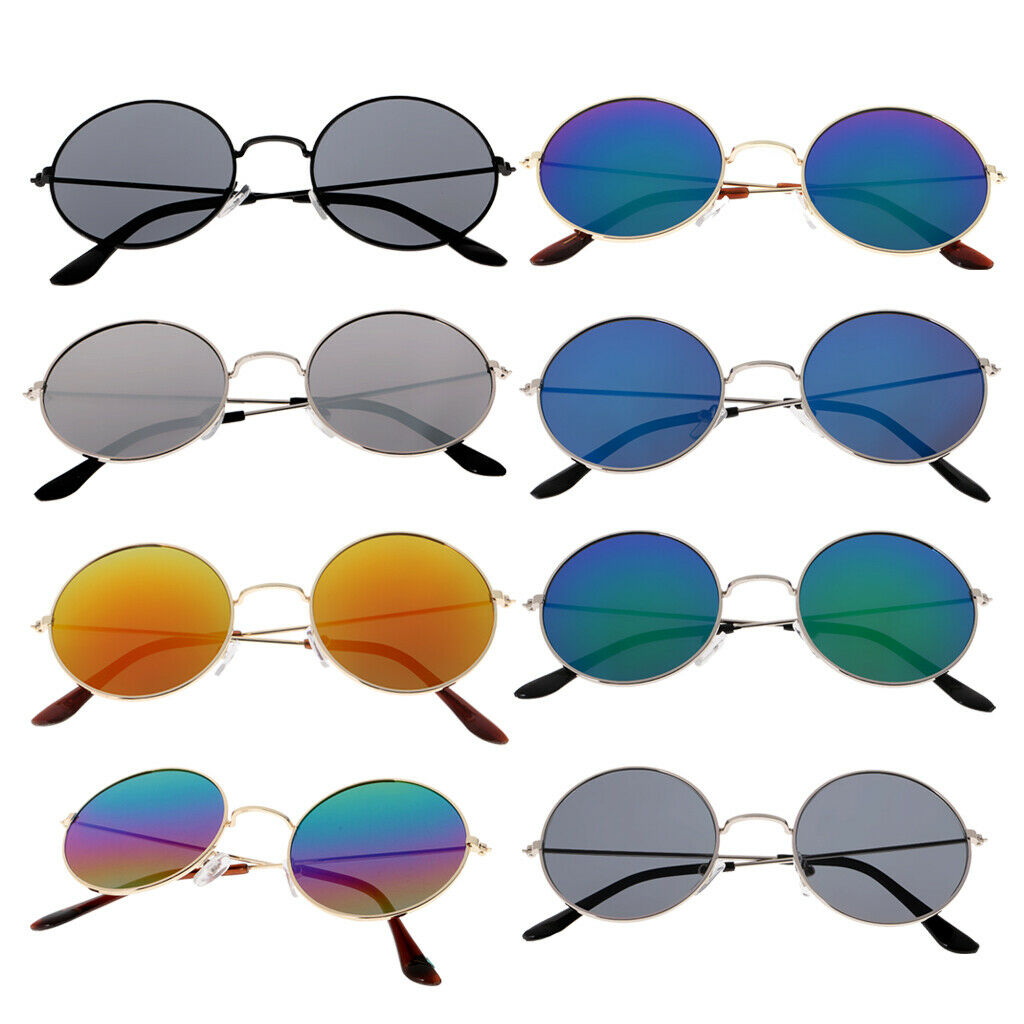 Round Frame Sunglasses Color Film Metal Reflective Sun Glasses Men Mirror Black