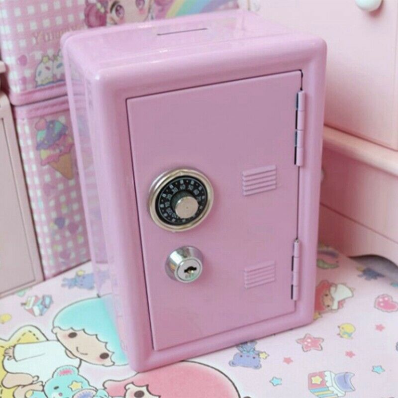 Kids Money Banks, Mini Money Box Gift Safe Case Password with Key Metal MoneD2D3