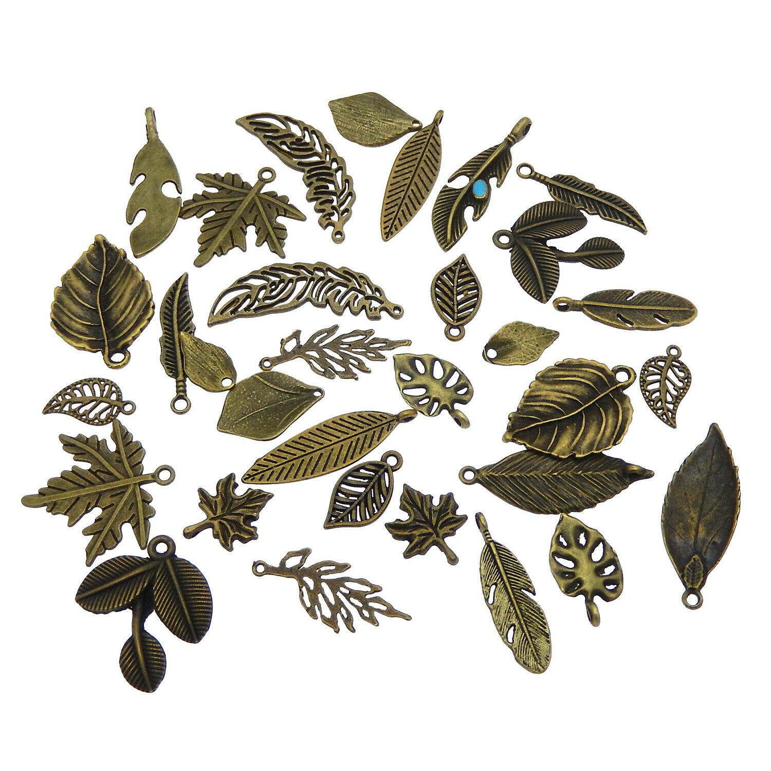 30pcs Jewelry Accessories Retro Bronze Mixed Tree Leaves Alloy Charms Pendants