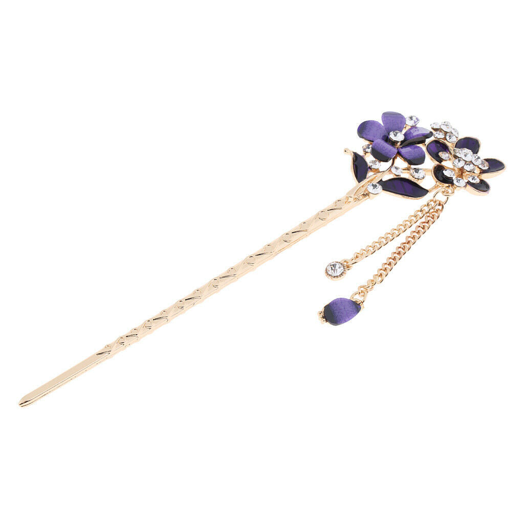 4x Chinese Style Hair Stick Women Wedding Flower Rhinestone Hairpin Party
