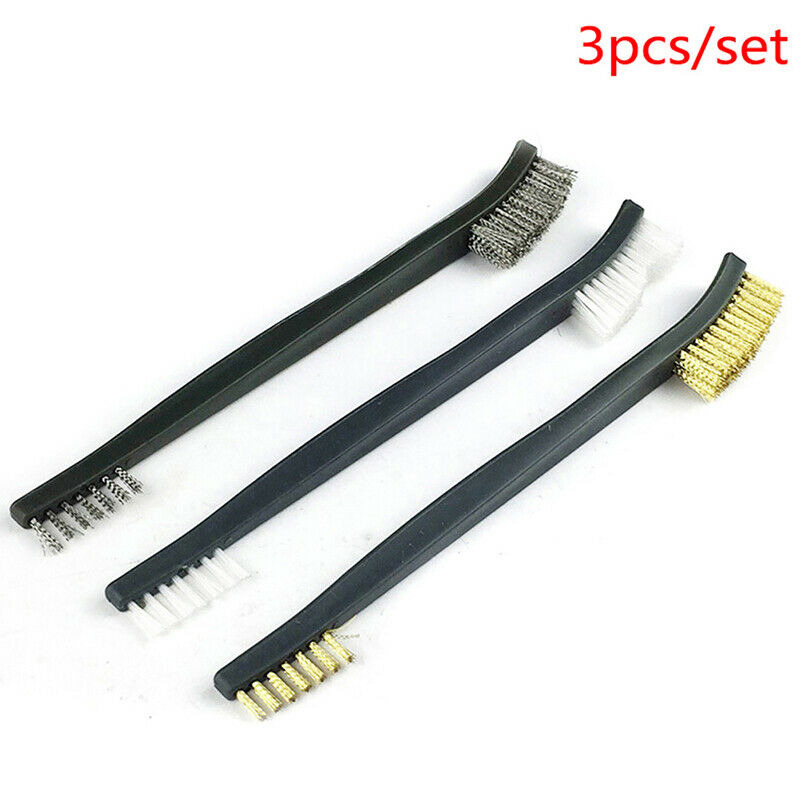 3pcs Wire Brush Set Steel Brass Nylon Cleaning Polishing Detail Metal Rust Brush