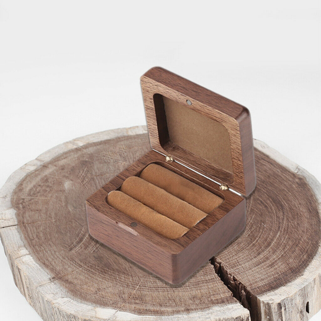 Deluxe Square Walnut Wood Engagement Rings Box Wedding Rings Storage Gifts