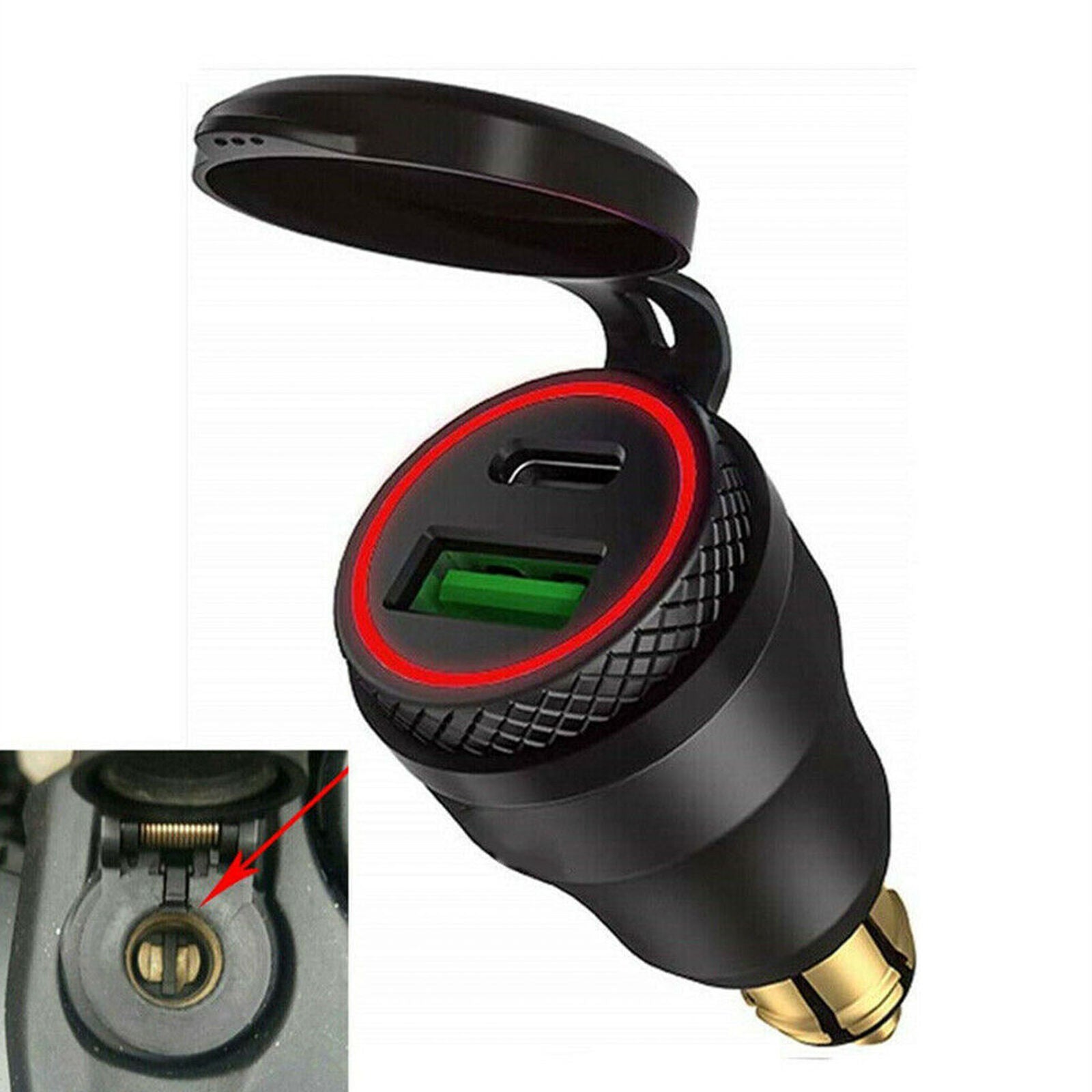 Red LED USB & Type C Charger Motorcycle Power Outlet Adapter For BMW DIN Socket