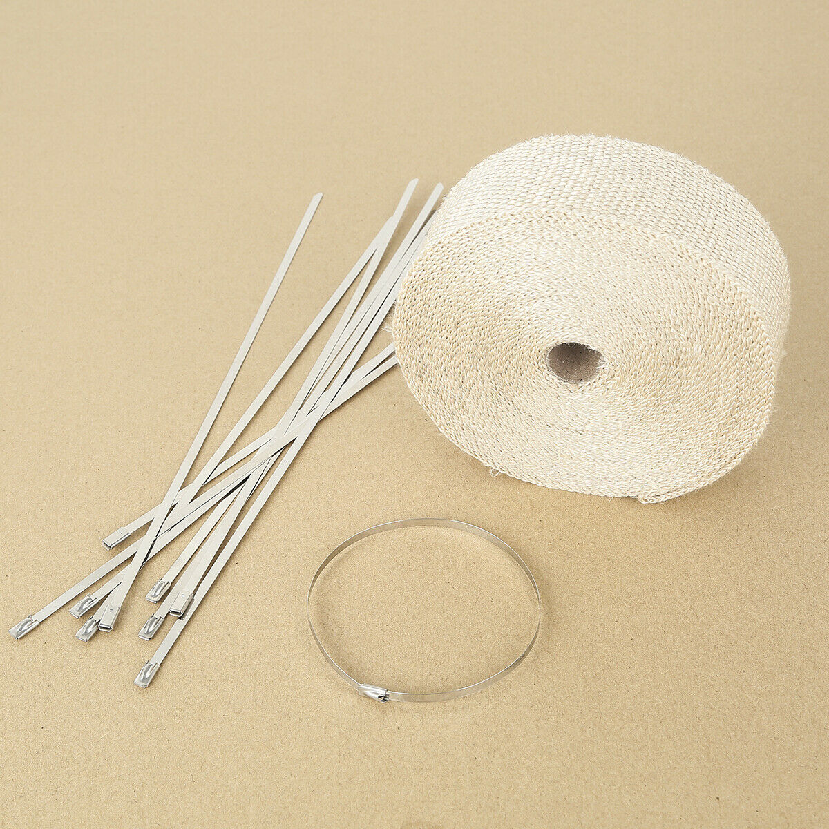 15mx50mm Tape Titanium Exhaust Header Heat Wrap Shield Pipe Stainless Ties Kit