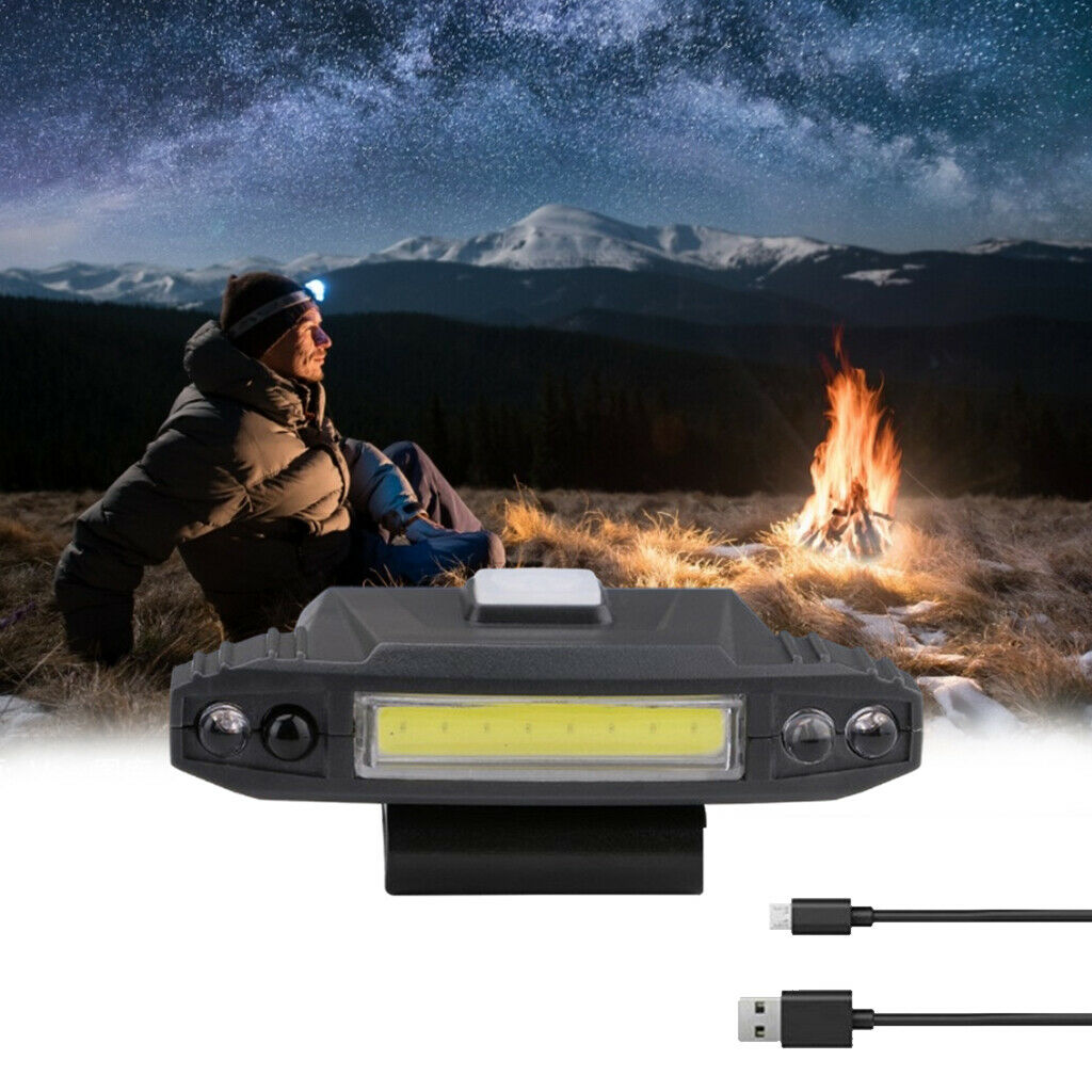 ABS COB Head Lamps Adults Outdoor Hat Clip Light 4 Modes Flashlight Sensor