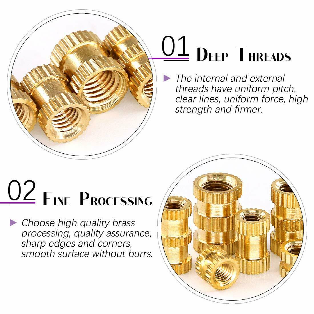 M2M3M4M5 370Pcs/set Brass Internal Thread Knurled Nut Round Insert Embedded