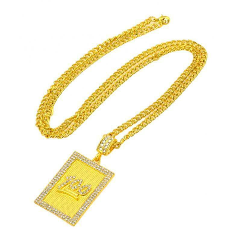 Fashion Hip Hop Score 100 Rectangle Pendant Long Chain Necklace Men Women