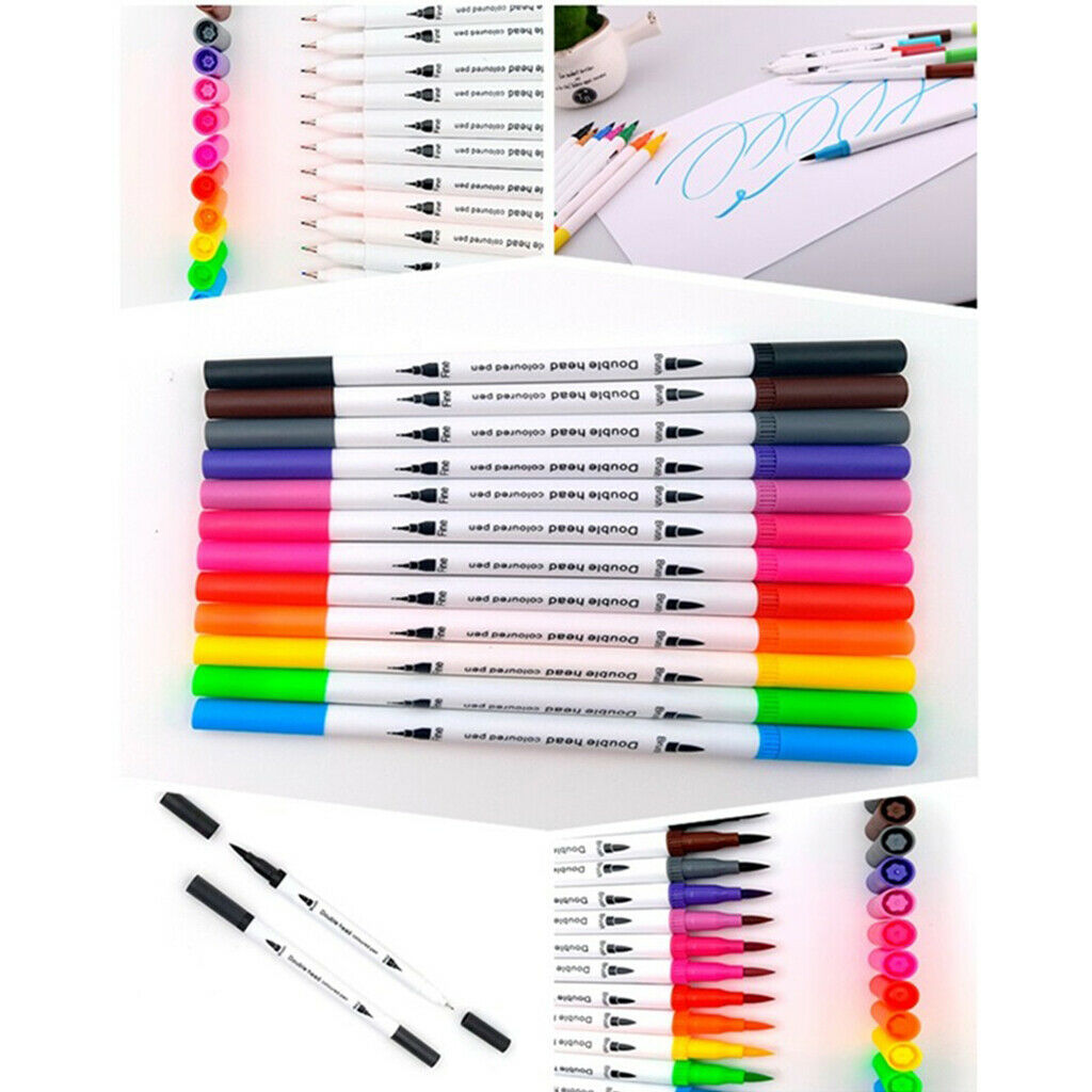 2x 12 Colors Dual Tip Brush Pen Set Blendable Calligraphy ACID FREE ODORLESS
