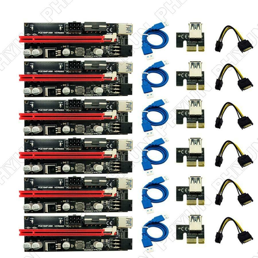 6x USB3.0 Pci-E Riser Ver 009S Express 1X 4X 8X 16X Extender Card 15Pin to 6 Pin