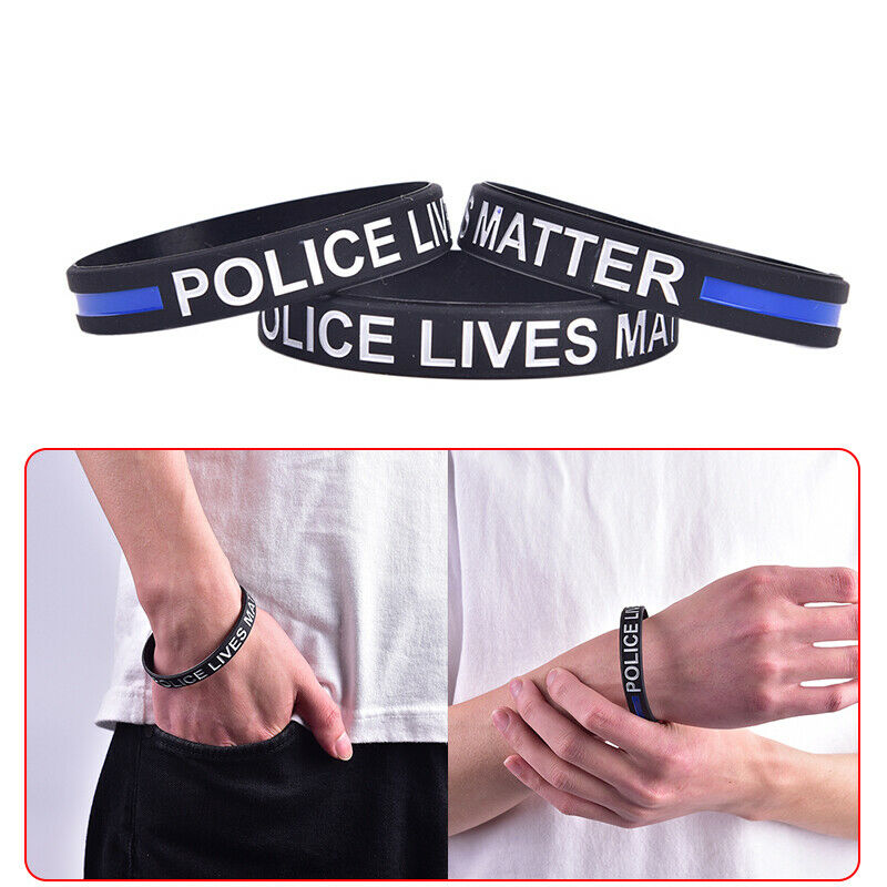 Fashion Style Police Lives Matter Wristband Black Thin Blue Line Rubber B.l8