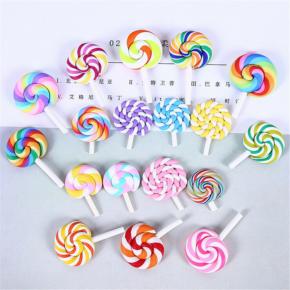 Lot of (x10) Mixed Polymer Clay Lollipop Cabochons Jewelry Making Accessories