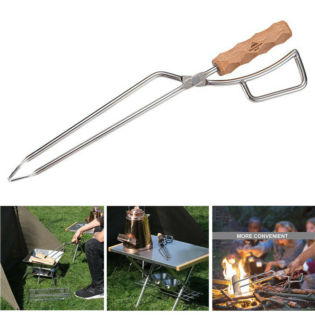Stainless Steel Fire Tongs Grabber for Fireplace Camping Outdoor Wood Stove