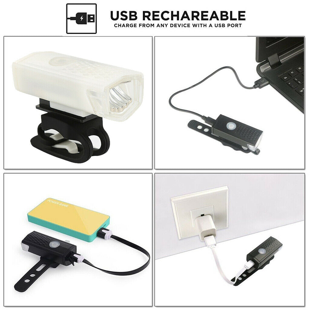 2x USB Bike Light 300Lumens Lamp Headlight LED Scooter Alarm Safety Gear