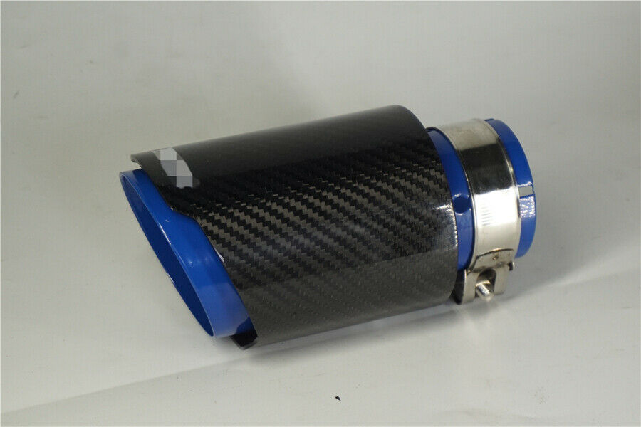 Carbon Fiber + Blue 2.5'' Car Exhaust Pipe Tip Stainless Steel Auto Universal