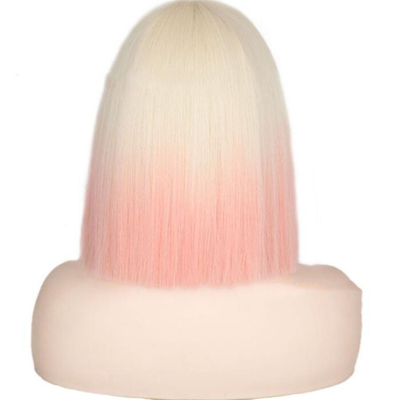 Fashion Short Straight Bob Wig Ombre White Blonde Pink with Bangs Synthetic Hair