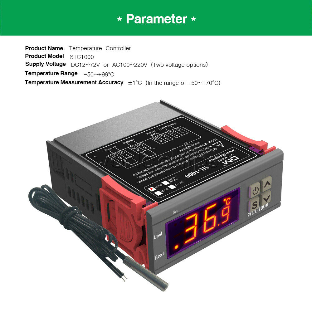 DC 24V Digital STC-1000 Thermostat Temperature Control Controller NTC Sensor