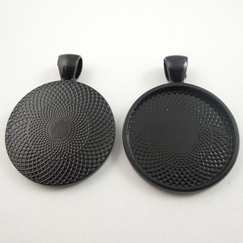 8pcs Black Round Cameo Setting Alloy Tray Pendant Jewelry Craft Inner 25*25mm