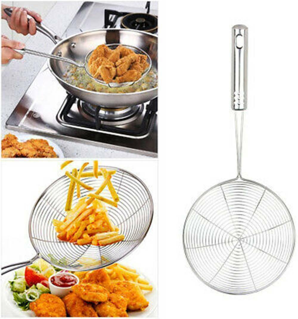 1X Strainer Skimmer Stainless Steel Spider Strainer Ladle Kitchen 12 Inches Bowl