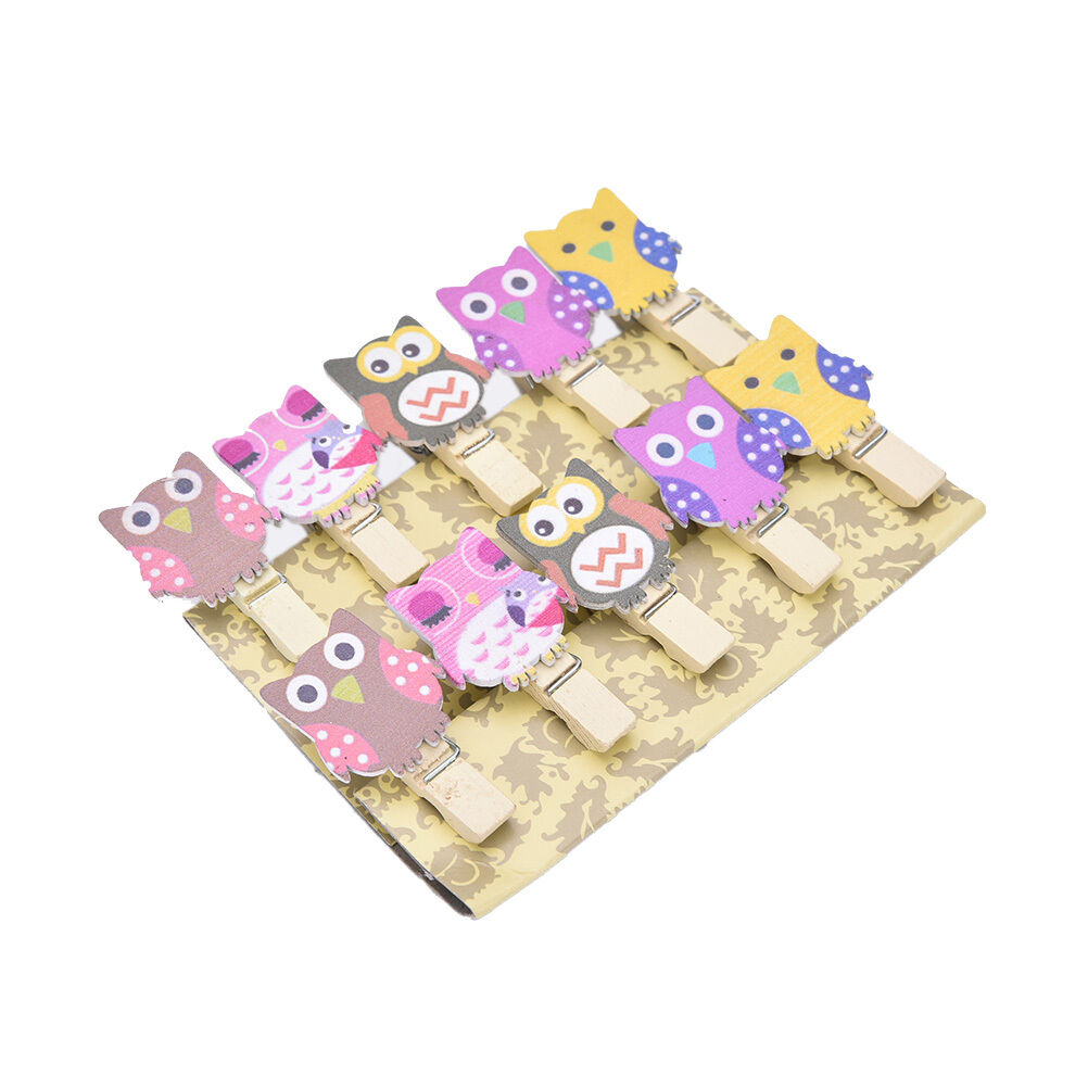 10 Mini Pegs Owl Wooden Craft Pegs Card Holder Photo Hanger Clothes Cli.l8