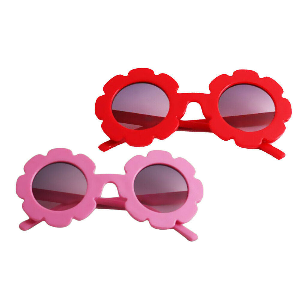 2 X Flower Sunglasses Shades UV400 for Girls Kids Baby Party Red + Pink